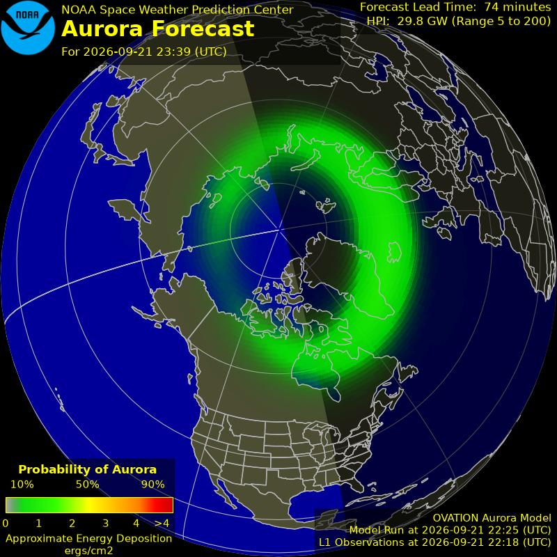 NOAA aurora forecast, northern hemisphere